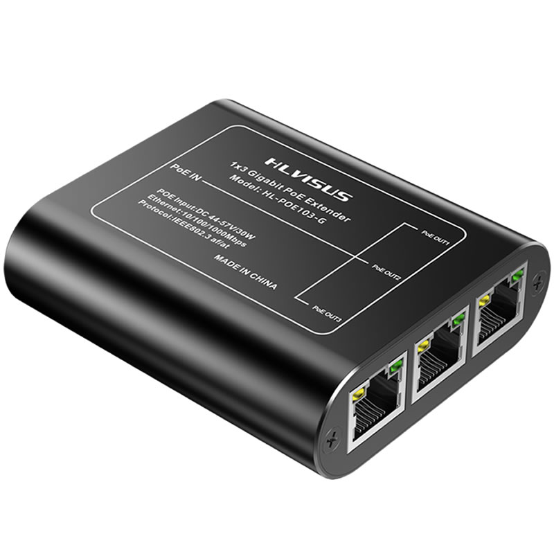 Poe+ 3 Port Gigabit POE Extender Repeater 1 IN 3 OUT 48V/30W 1000Mbps 200meter HL-POE103-G/HL-EPOE103-G