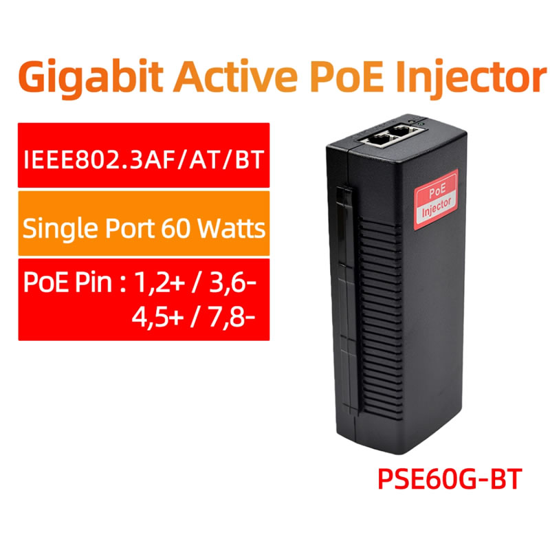 PSE60G-BT PoE++ Gigabit Single Port 60W PoE Injector IEEE 802.3bt
