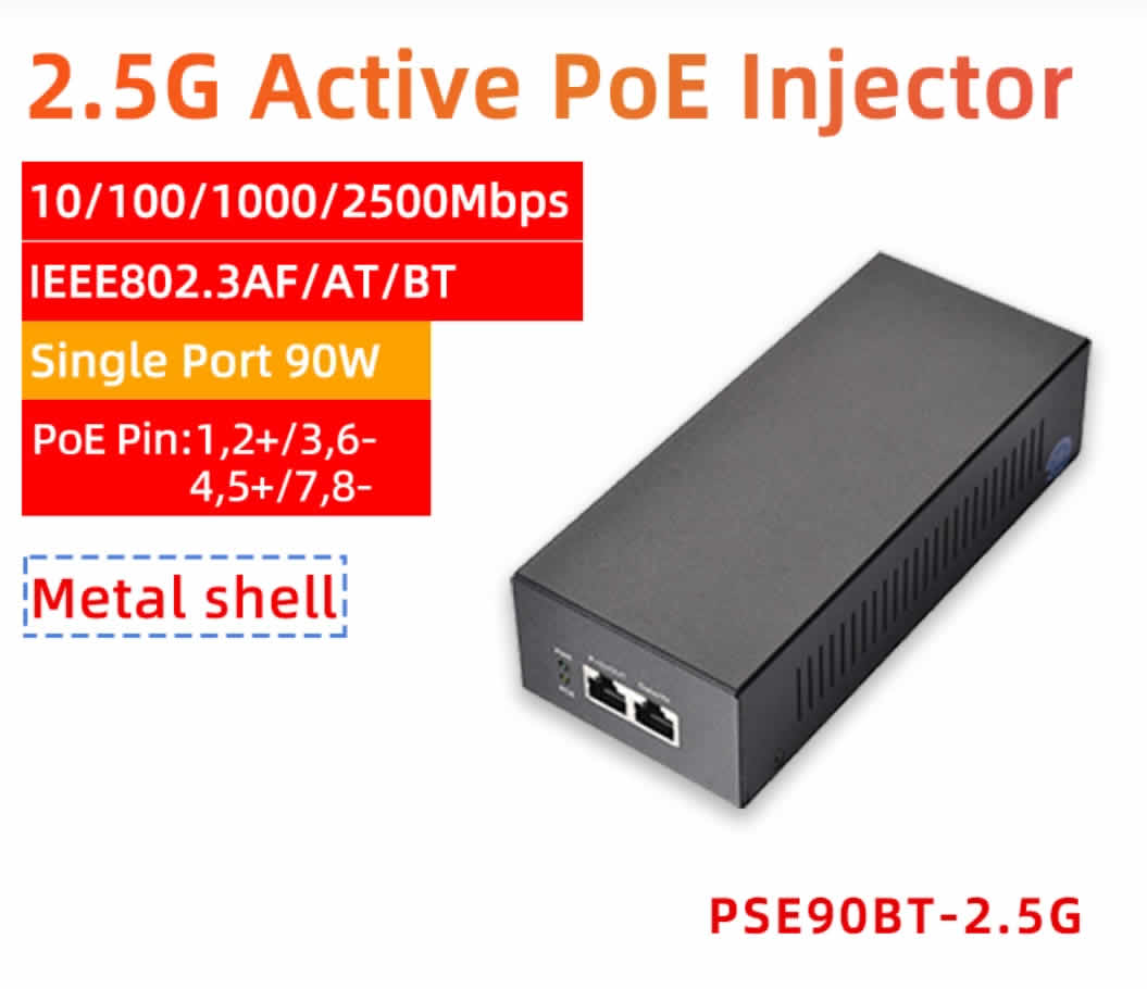 PSE90BT-2.5G PoE++ 2.5Gbps Single Port 90W PoE Active Injectors
