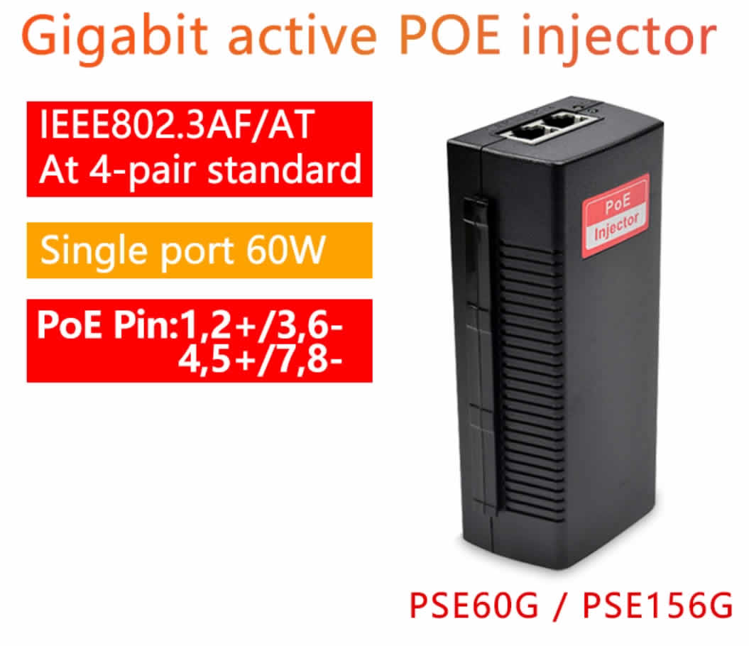 PSE60G/PSE156G Gigabit 60W PoE+ Injector Gigabit Power over Ethernet Extender